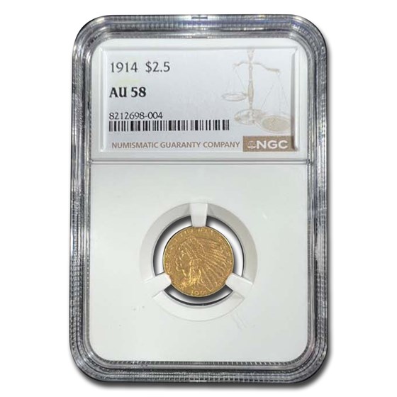 1914 $2.50 Indian Gold Quarter Eagle AU-58 NGC 1914 $2.50 Indian Gold Quarter Eagle AU-58 NGC